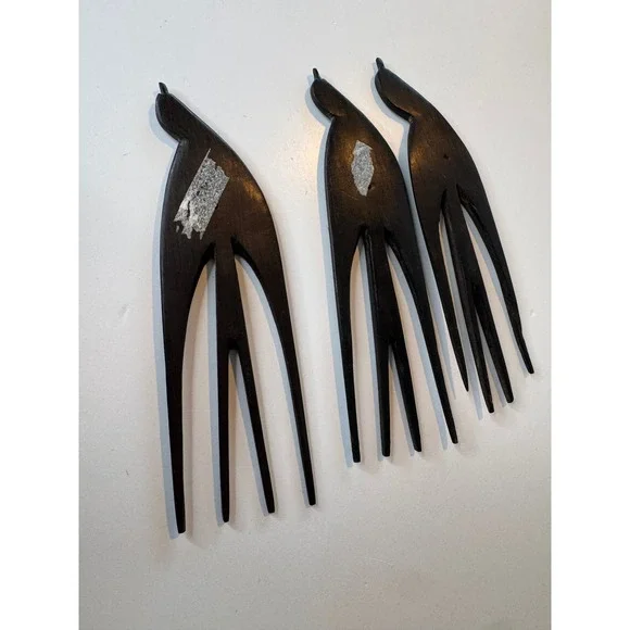 VTG Hand Carved Ebony Wood Swallow Bird Hair Combs African Folk Art Set of 3